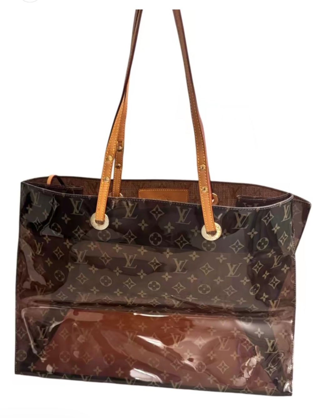 Louis Vuitton Brown Monogram Vinyl Clear Tote with Tan Straps